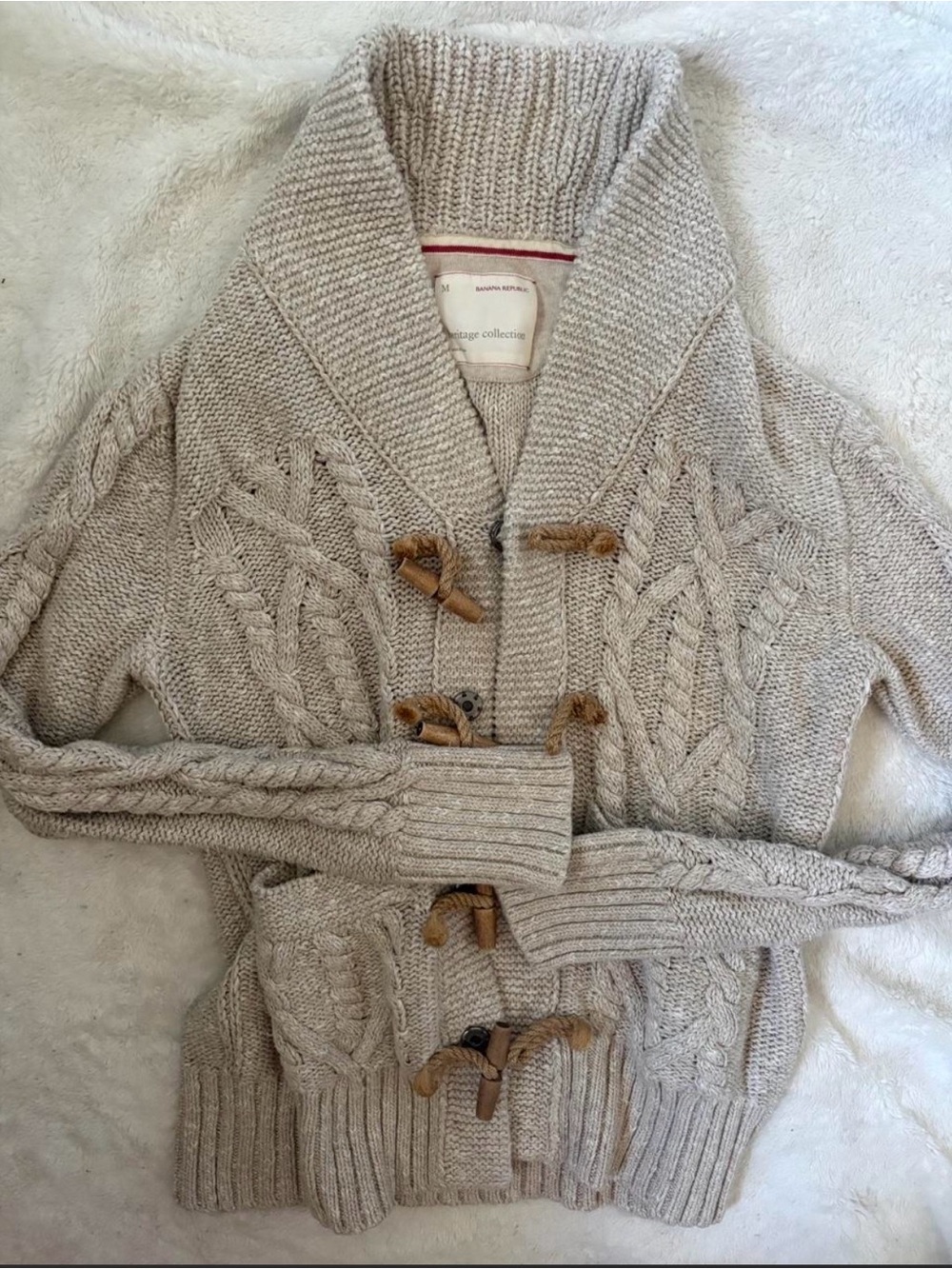 Banana Republic Beige Cable-Knit Shawl Collar Cardigan
